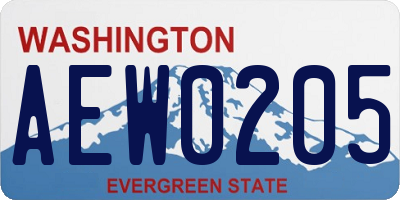 WA license plate AEW0205