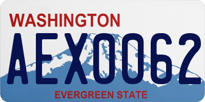WA license plate AEX0062