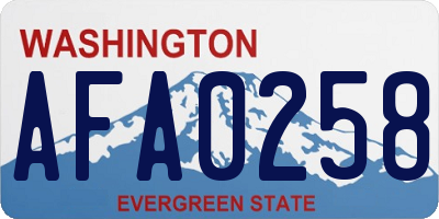 WA license plate AFA0258