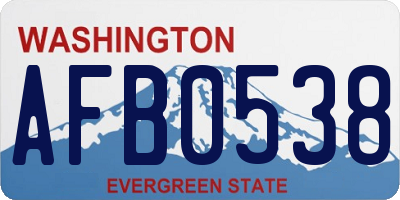 WA license plate AFB0538