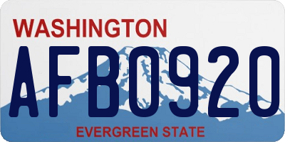 WA license plate AFB0920