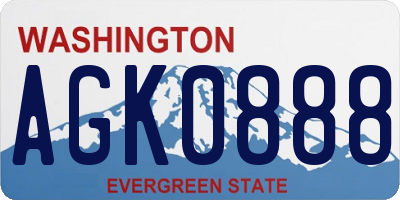 WA license plate AGK0888