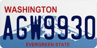 WA license plate AGW9930