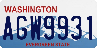 WA license plate AGW9931