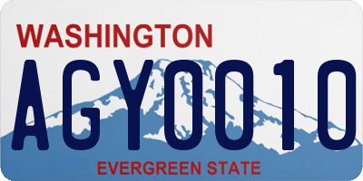 WA license plate AGY0010