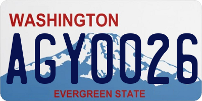 WA license plate AGY0026