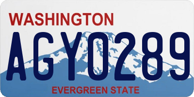 WA license plate AGY0289