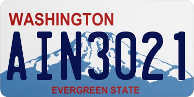 WA license plate AIN3021