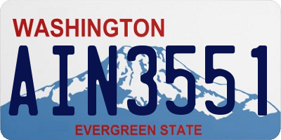 WA license plate AIN3551