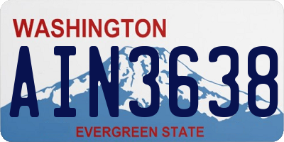 WA license plate AIN3638