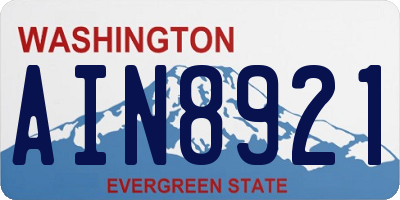 WA license plate AIN8921