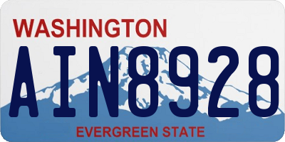 WA license plate AIN8928