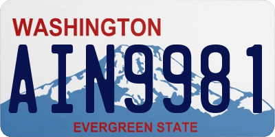 WA license plate AIN9981