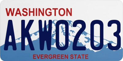 WA license plate AKW0203