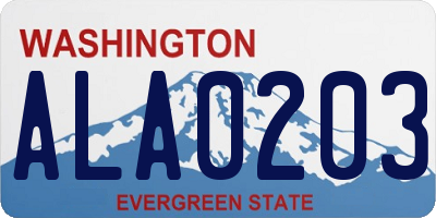 WA license plate ALA0203