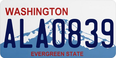 WA license plate ALA0839