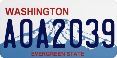 WA license plate AOA2039