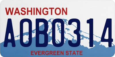 WA license plate AOB0314