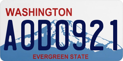 WA license plate AOD0921