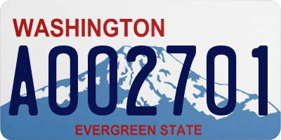 WA license plate AOO2701