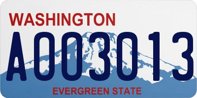 WA license plate AOO3013