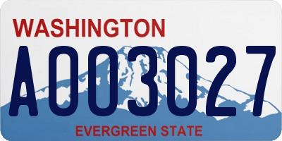 WA license plate AOO3027