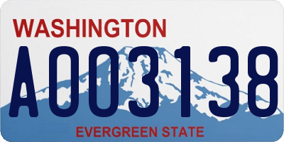 WA license plate AOO3138