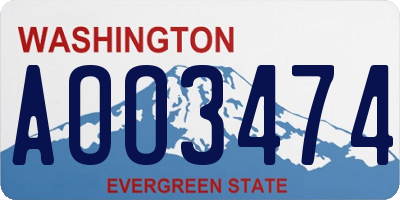 WA license plate AOO3474