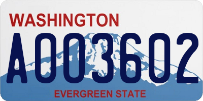 WA license plate AOO3602