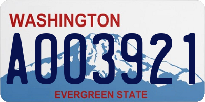 WA license plate AOO3921