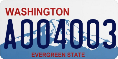 WA license plate AOO4003