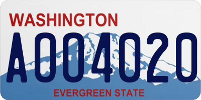 WA license plate AOO4020