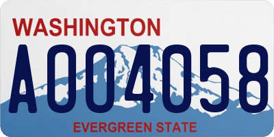WA license plate AOO4058