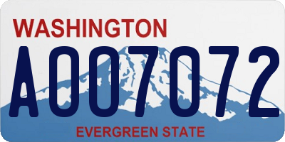 WA license plate AOO7072