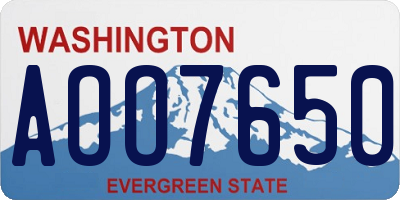 WA license plate AOO7650