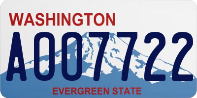 WA license plate AOO7722