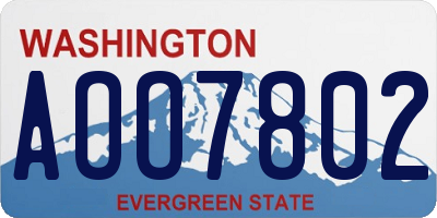 WA license plate AOO7802