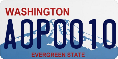 WA license plate AOP0010