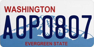WA license plate AOP0807