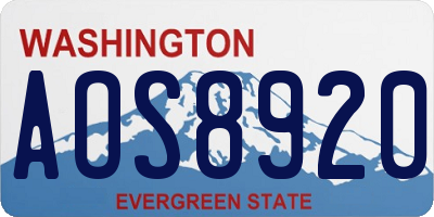 WA license plate AOS8920