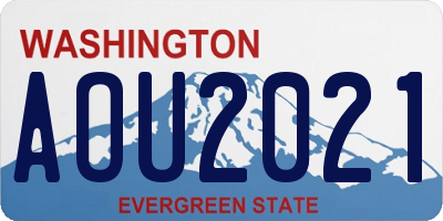 WA license plate AOU2021