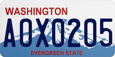 WA license plate AOX0205
