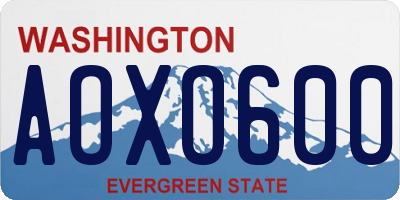 WA license plate AOXO600