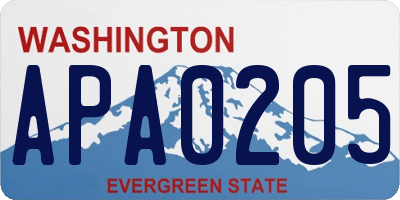 WA license plate APA0205