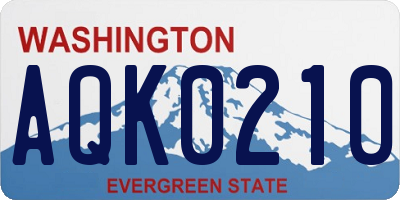 WA license plate AQK0210