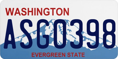 WA license plate ASG0398