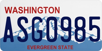 WA license plate ASG0985