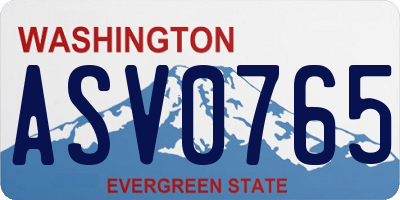 WA license plate ASV0765