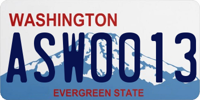 WA license plate ASW0013