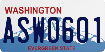 WA license plate ASW0601